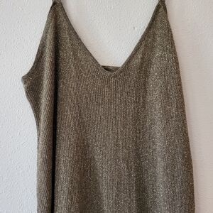 Metallic Olive Green Maxi Dress with V-Neck